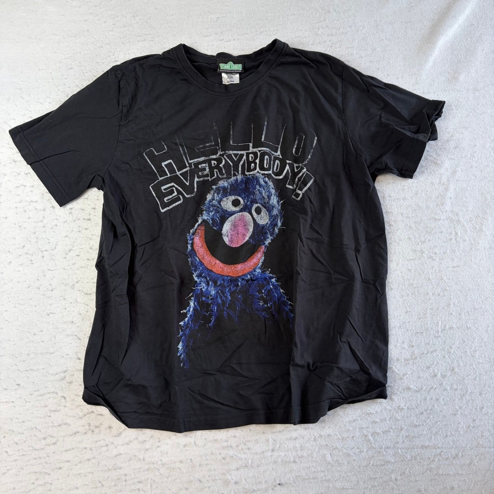 Sesame Street T-Shirt Mens Large Black Grover Hello Everybody Graphic Tee